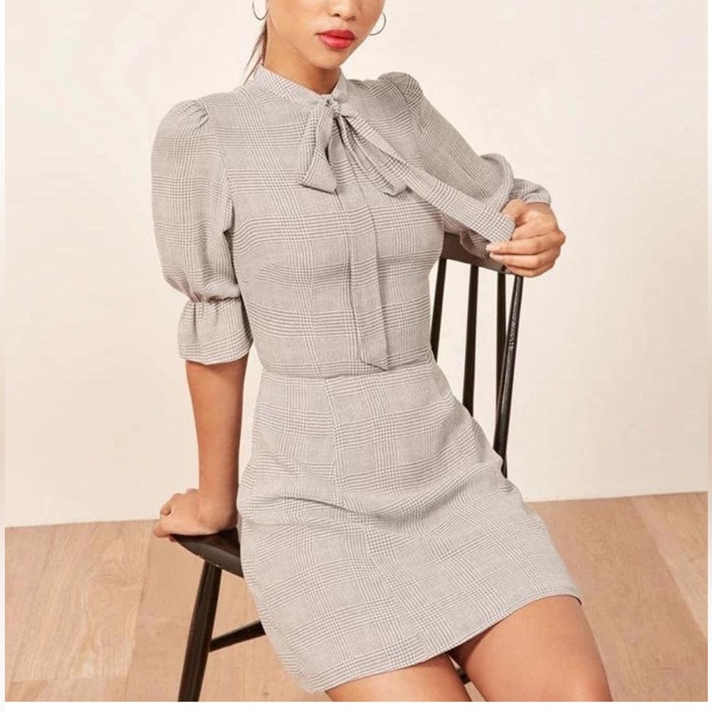 Reformation cassie neck tie mini dress